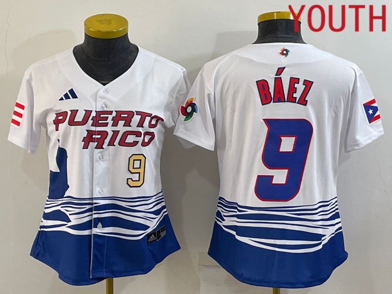 Youth 2023 World Cub Puerto Rico #9 Baez White MLB Jersey